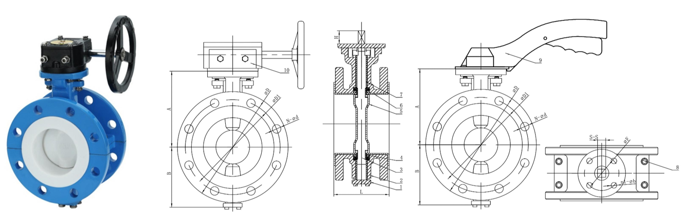 Full lined PTFE Flange Butterfly Valve