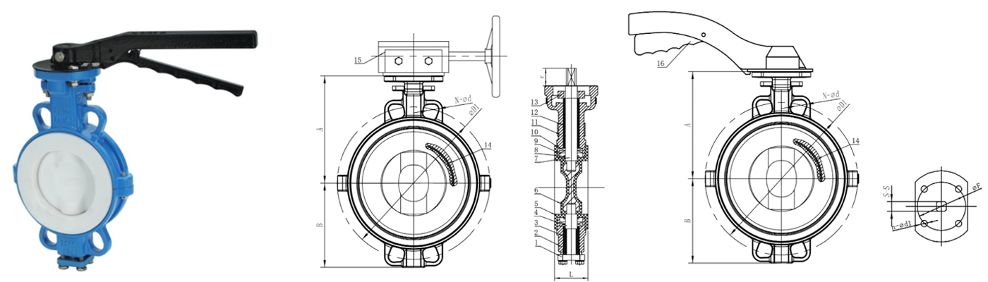 Full lined PTFE Wafer Butterfly Valve