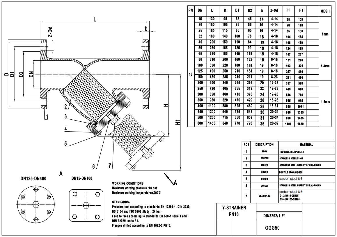 PN16 Y Type Strainer